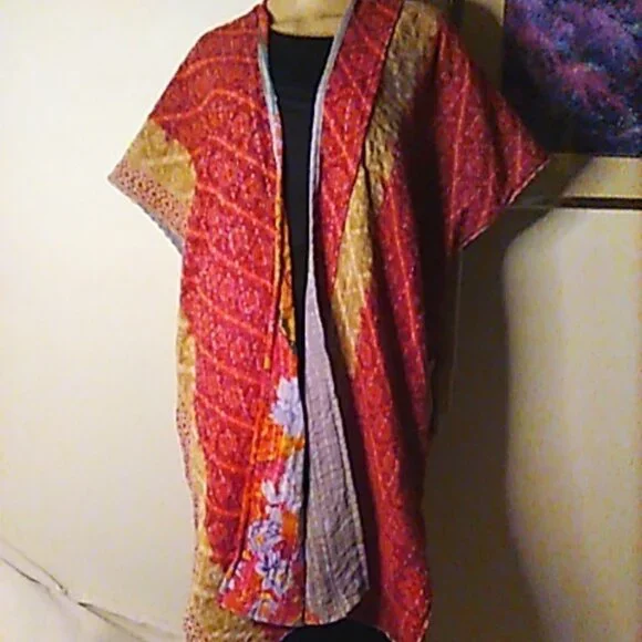 Kantha "Free Spirit" Long Kimono Reversible XL & Under Peacocks Handmade New - Picture 10 of 16